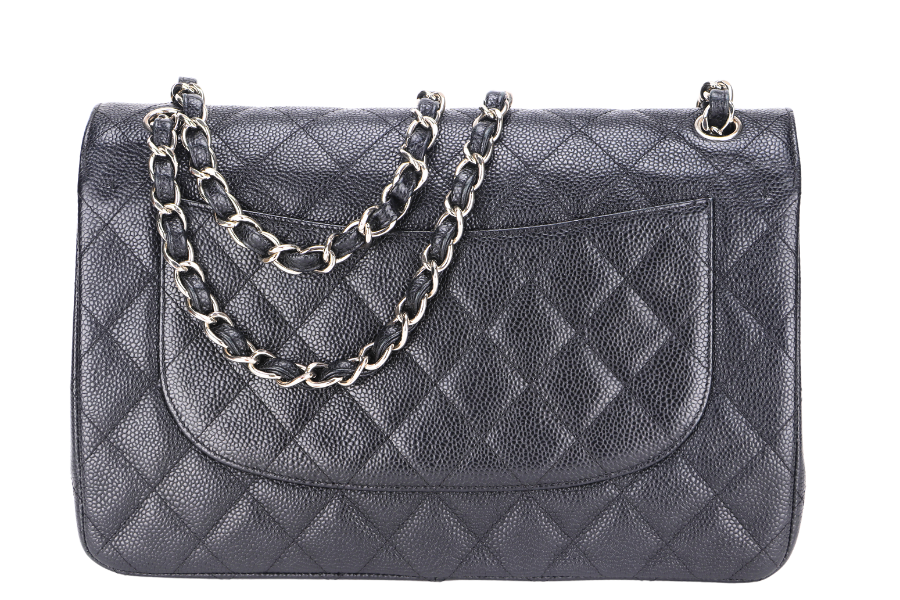 CHANEL CLASSIC FLAP JUMBO (2151xxxx) BLACK CAVIAR SILVER HARDWARE WITH  & DUST COVER - Bags