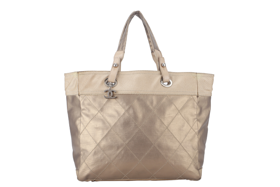 CHANEL PARIS BIARRITZ TOTE BAG (1139xxxx) LARGE GOLD CALFSKIN SILVER HARDWARE NO DUST COVER - Bags