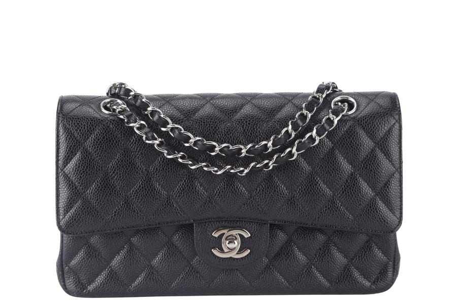 CHANEL CLASSIC FLAP (2618xxxx) MEDIUM BLACK CAVIAR SILVER HARDWARE NO  WITH DUST COVER AND BOX - Bags