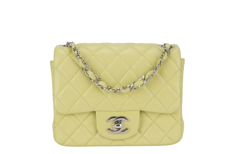 CHANEL CLASSIC FLAP MINI LIME (1468xxxx) LAMBSKIN SILVER HARDWARE NO  WITH DUST COVER - Bags