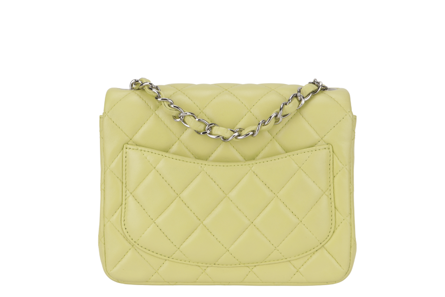 CHANEL CLASSIC FLAP MINI LIME (1468xxxx) LAMBSKIN SILVER HARDWARE NO  WITH DUST COVER - Bags