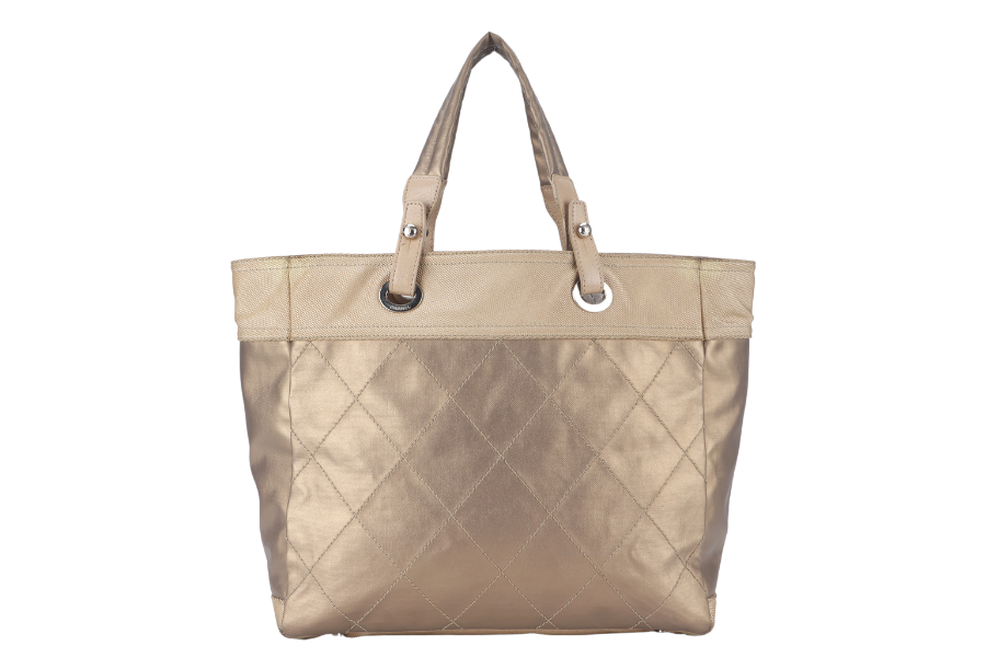 CHANEL PARIS BIARRITZ TOTE BAG (1139xxxx) LARGE GOLD CALFSKIN SILVER HARDWARE NO DUST COVER - Bags