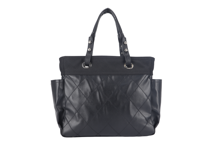 CHANEL PARIS BIARRITZ MEDIUM TOTE (1251xxxx) BLACK COATED CANVAS SILVER HARDWARE WITH , DUST COVER AND BOX - Bags - 2