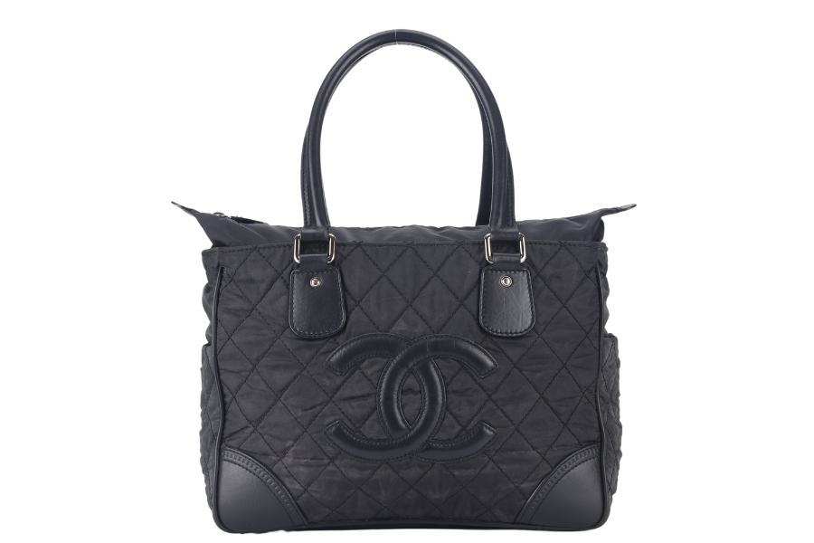 CHANEL PARIS NEW YORK TOTE BAG (1082xxxx) BLACK NYLON SILVER HARDWARE WITH - Bags
