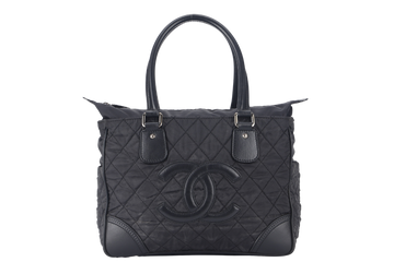 CHANEL PARIS NEW YORK TOTE BAG (1082xxxx) BLACK NYLON SILVER HARDWARE WITH - Bags