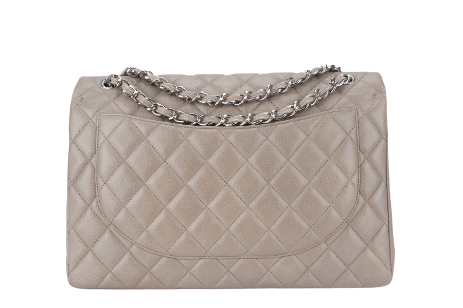 CHANEL CLASSIC DOUBLE FLAP MAXI (1444xxxx) BROWN CAVIAR LEATHER SILVER HARDWARE WITH  AND DUST COVER - Bags