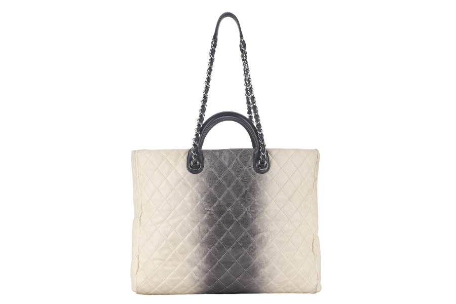 CHANEL TOTE BAG LARGE (1784xxxx) CREAM & GREY OMBRE CAVIAR LEATHER SILVER HARDWARE WITH DUST COVER - Bags - 2