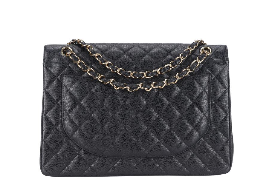 CHANEL CLASSIC DOUBLE FLAP MAXI (1723xxxx) BLACK CAVIAR LEATHER GOLD HARDWARE WITH DUST COVER - Bags