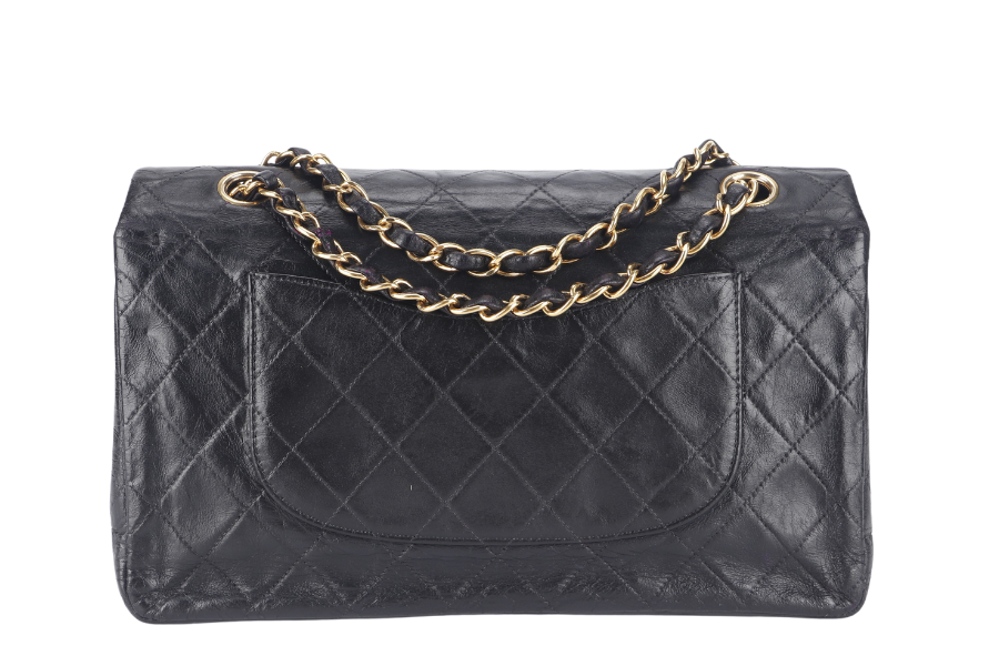 CHANEL VINTAGE CLASSIC DOUBLE FLAP (341xxxx) SMALL BLACK LAMBSKIN LEATHER GOLD HARDWARE NO DUST COVER - Bags