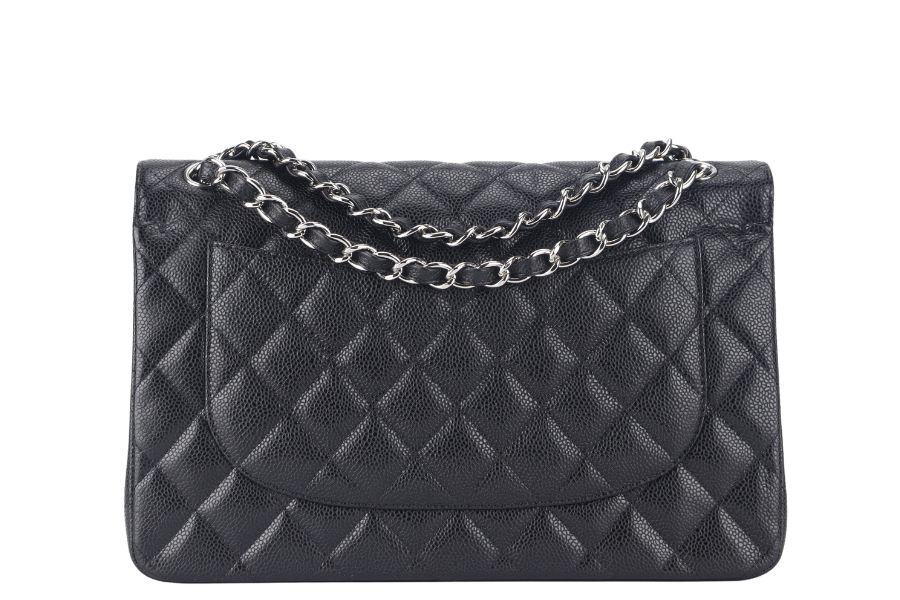 CHANEL CLASSIC FLAP JUMBO (1524xxxx) BLACK CAVIAR SILVER HARDWARE WITH  AND DUST COVER - Bags