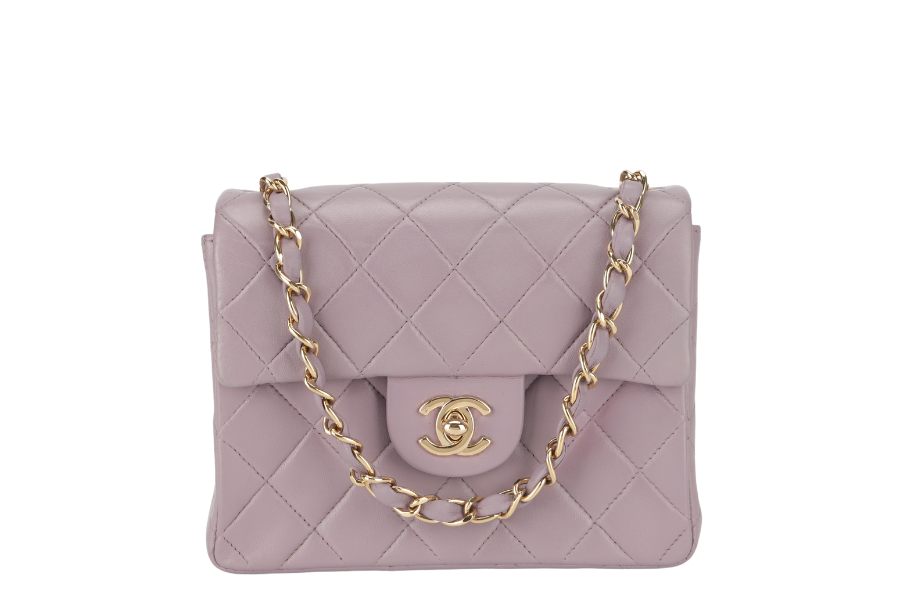 CHANEL VINTAGE CLASSIC FLAP MINI SQUARE (795xxxx) LILAC LAMBSKIN GOLD HARDWARE WITH  AND DUST COVER - Bags