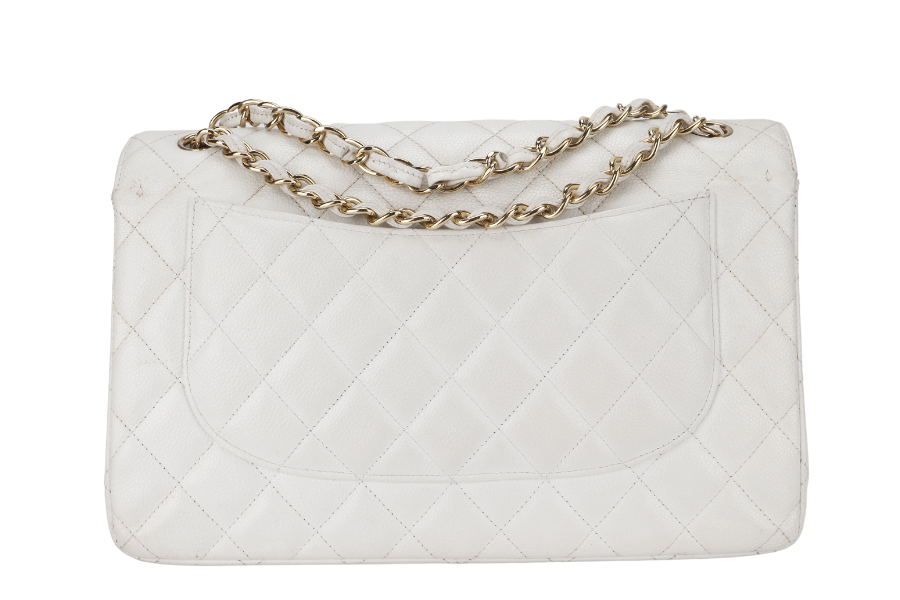 CHANEL JUMBO CLASSIC DOUBLE FLAP (1791xxxx) WHITE CAVIAR GOLD HARDWARE WITH  NO DUST COVER - Bags