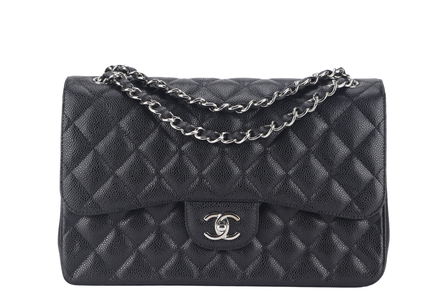 CHANEL CLASSIC FLAP JUMBO (1524xxxx) BLACK CAVIAR SILVER HARDWARE WITH  AND DUST COVER - Bags