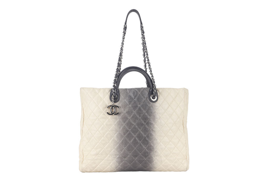 CHANEL TOTE BAG LARGE (1784xxxx) CREAM & GREY OMBRE CAVIAR LEATHER SILVER HARDWARE WITH DUST COVER - Bags
