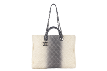 CHANEL TOTE BAG LARGE (1784xxxx) CREAM & GREY OMBRE CAVIAR LEATHER SILVER HARDWARE WITH DUST COVER - Bags