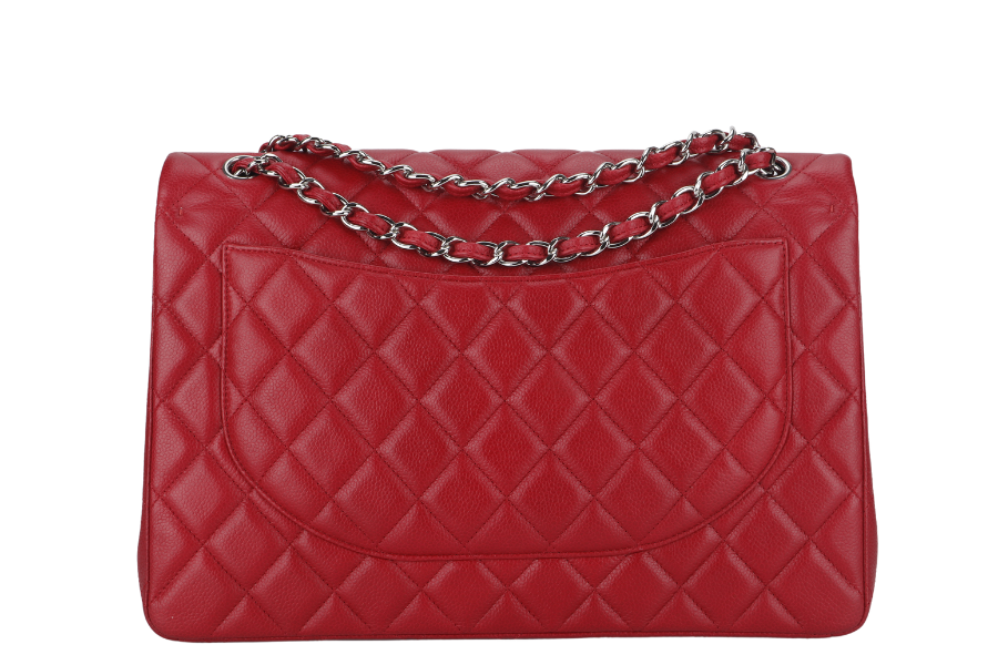 CHANEL CLASSIC FLAP MAXI (1442xxxx) RED CAVIAR LEATHER SILVER HARDWARE WITH - Bags