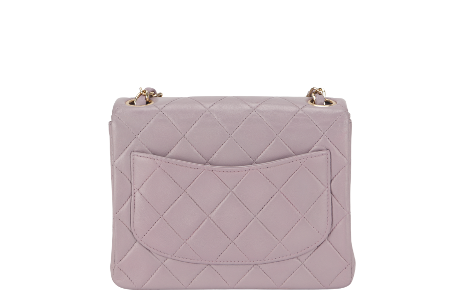 CHANEL VINTAGE CLASSIC FLAP MINI SQUARE (795xxxx) LILAC LAMBSKIN GOLD HARDWARE WITH  AND DUST COVER - Bags