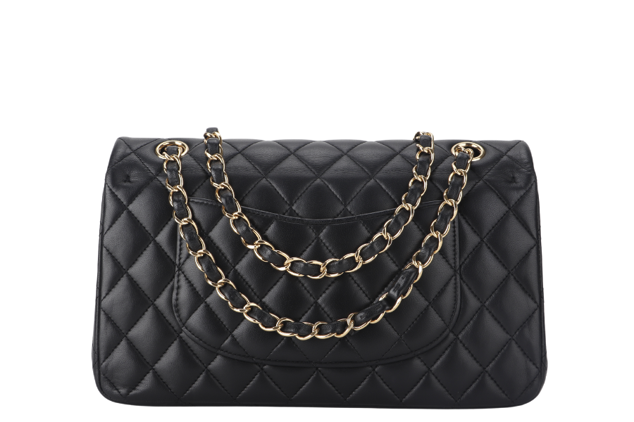CHANEL CLASSIC FLAP MEDIUM BLACK LAMBSKIN GOLD HARDWARE WITH  (3040xxxx) WITH DUST COVER  AND BOX - Bags