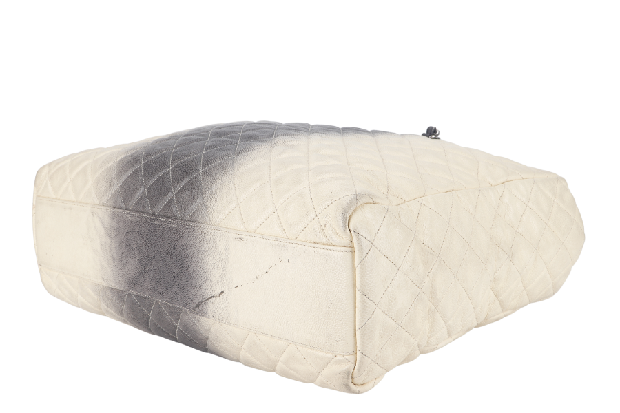 CHANEL TOTE BAG LARGE (1784xxxx) CREAM & GREY OMBRE CAVIAR LEATHER SILVER HARDWARE WITH DUST COVER - Bags - 3