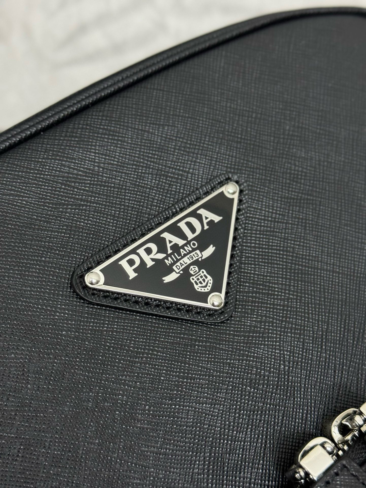 Prada Triangle-Logo Zipped Backpack Black Saffiano leather