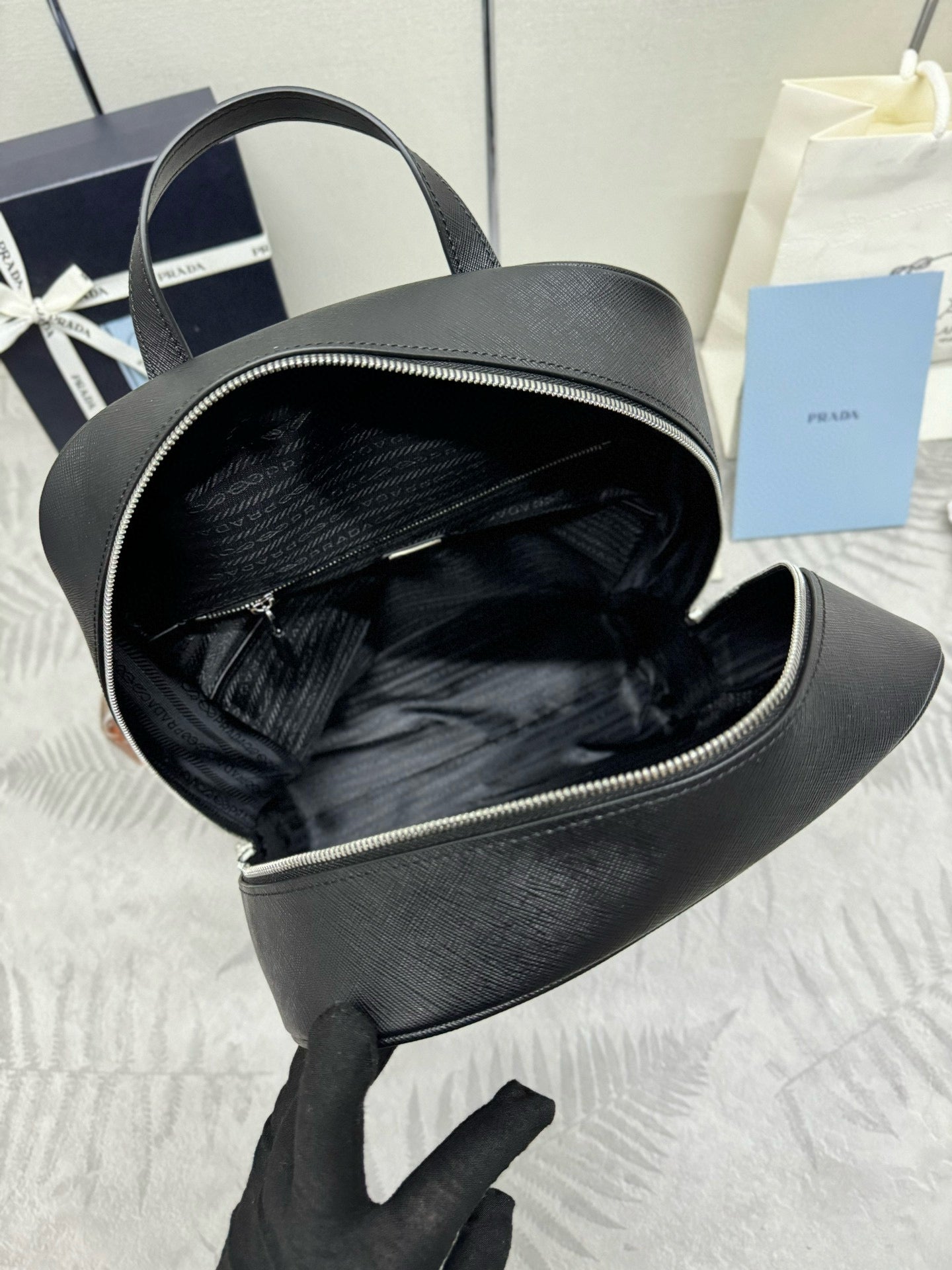 Prada Triangle-Logo Zipped Backpack Black Saffiano leather