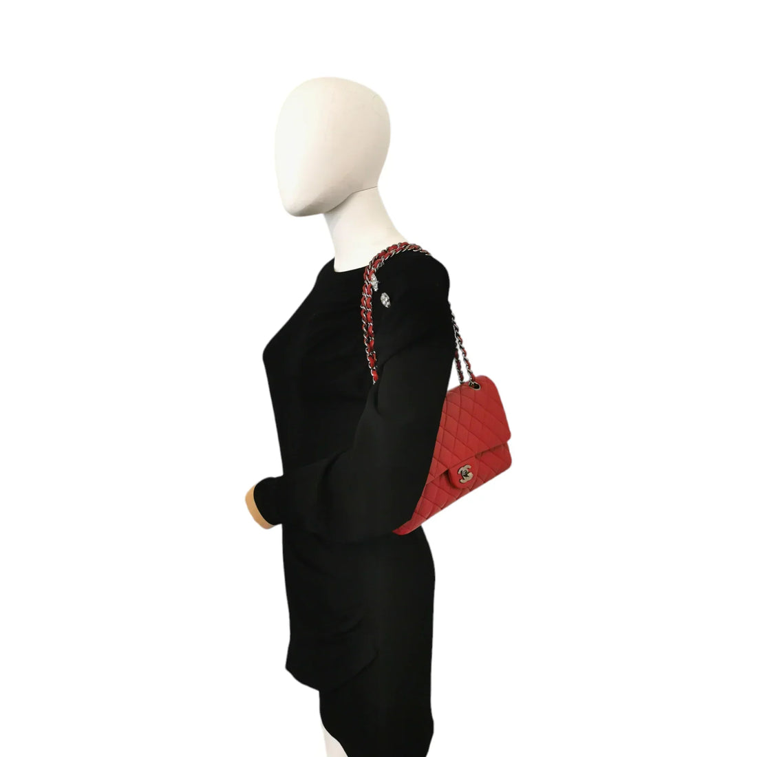Chanel Classic Double Flap Medium Red Lambskin Silver - Schultertaschen