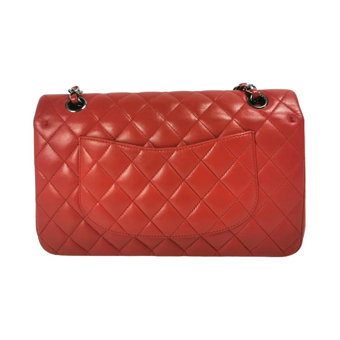 Chanel Classic Double Flap Medium Red Lambskin Silver - Schultertaschen