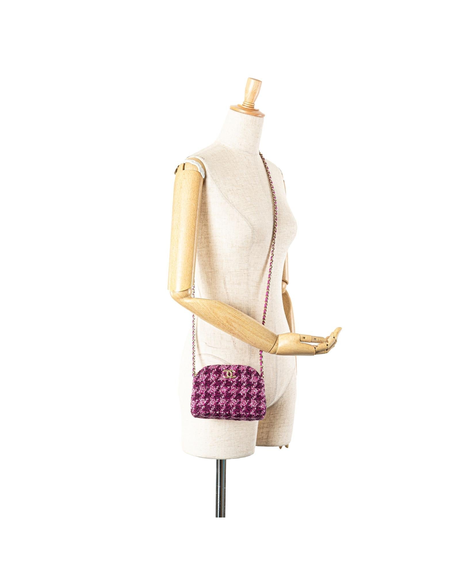 Tweed Houndstooth Clutch with Chain Strap - Handbags, Wallets & Cases - 12