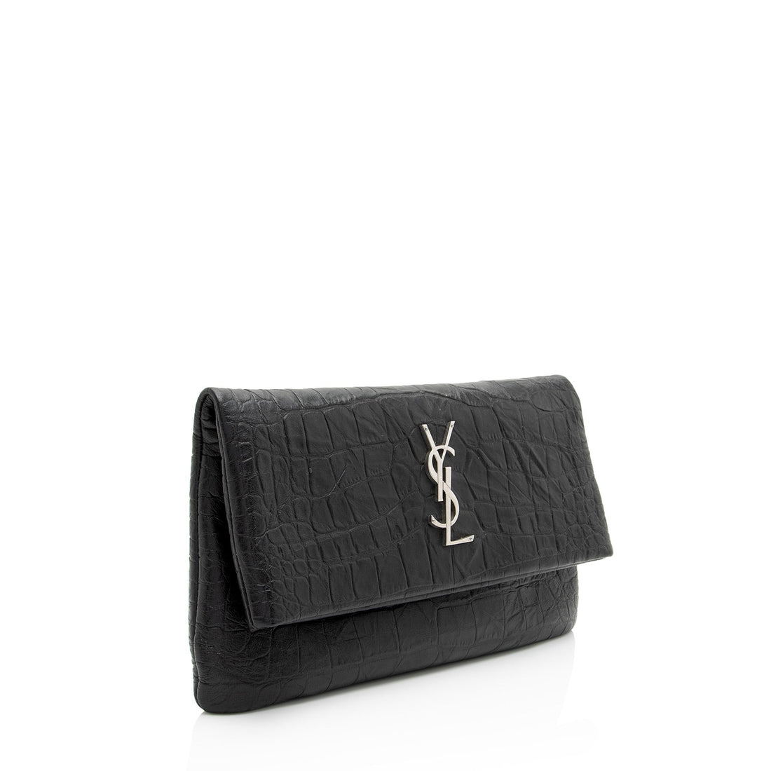Saint Laurent Croc Embossed Leather West Hollywood Fold Over Clutch - women/handbags/clutches