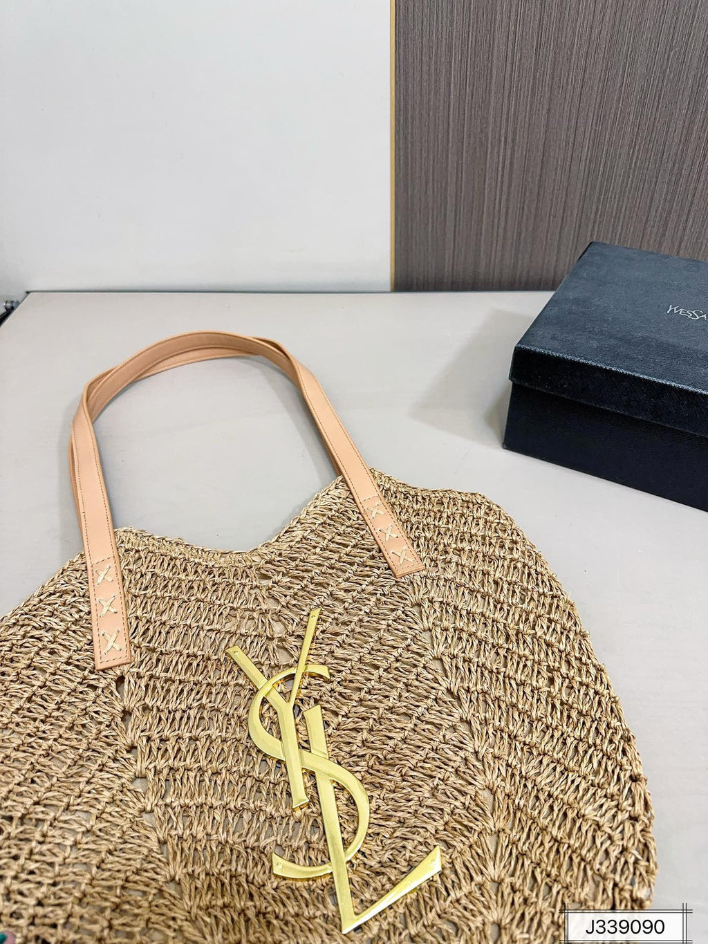 YSL SAINT LAURENT Vacation Casual Raffia Woven Tote Bag 35x32cm