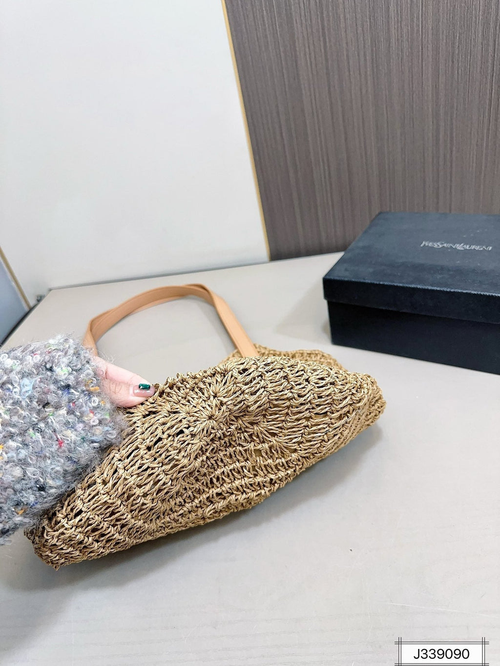 YSL SAINT LAURENT Vacation Casual Raffia Woven Tote Bag 35x32cm