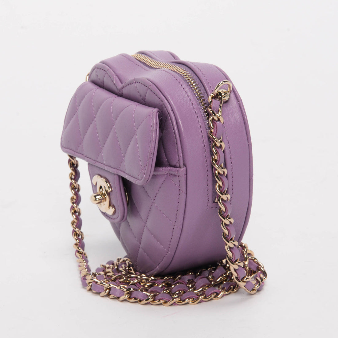 chl Purple Quilted Lambskin Small Heart Clutch With Chain - Handbag & Wallet Accessories
