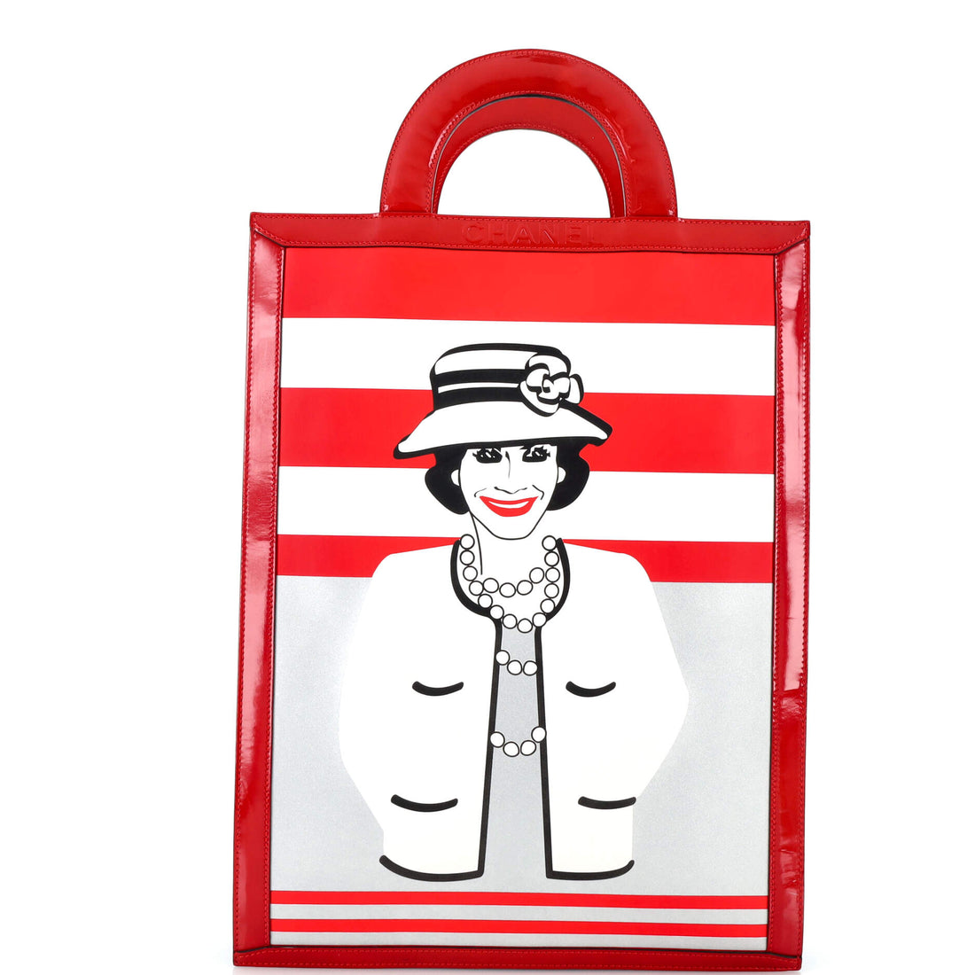 CHANEL Vintage Portrait Tote Printed Leather and Quilted Patent Tall - Handbag & Wallet Accessories