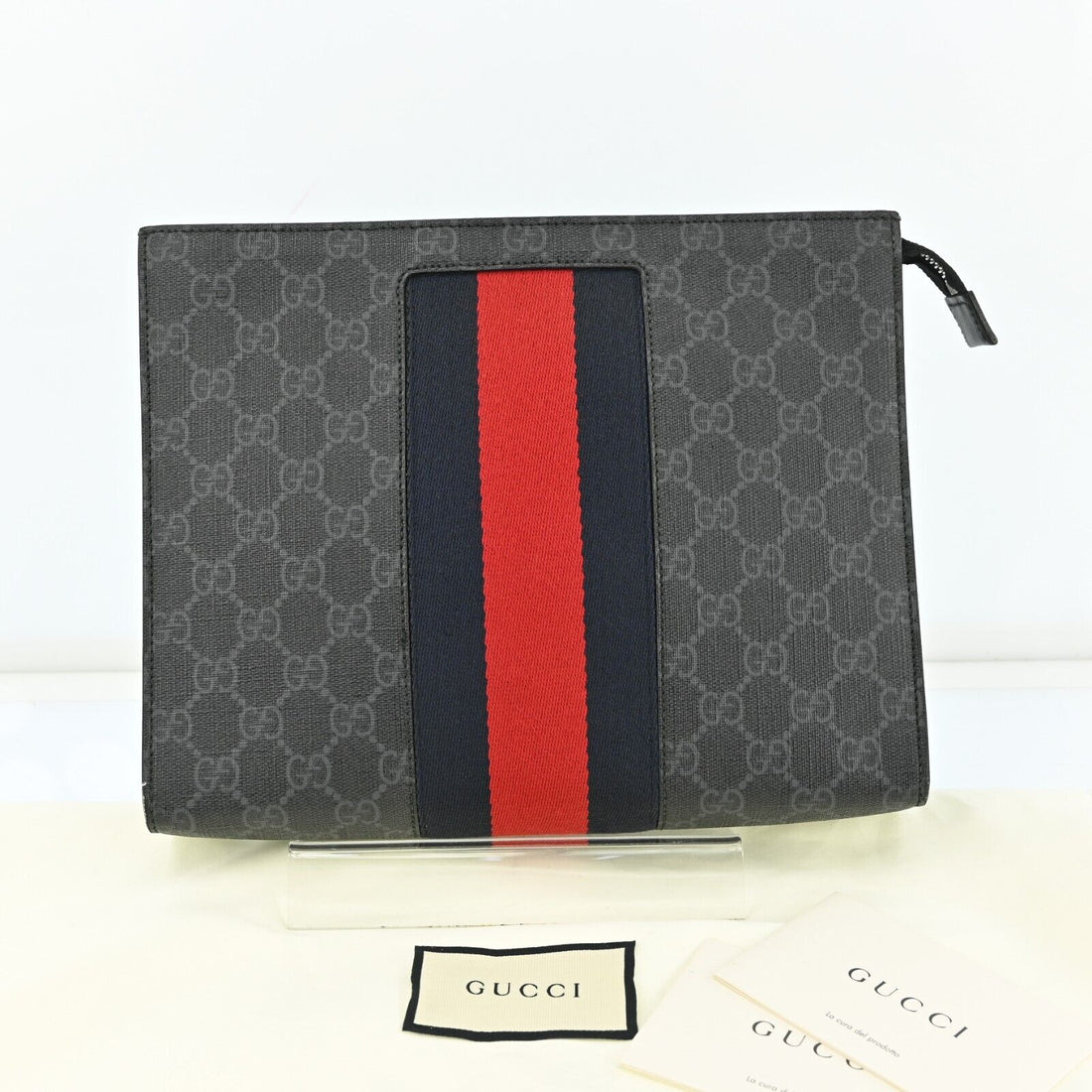 Gucci Gg Supreme Webbing Line Clutch Bag - Handbags