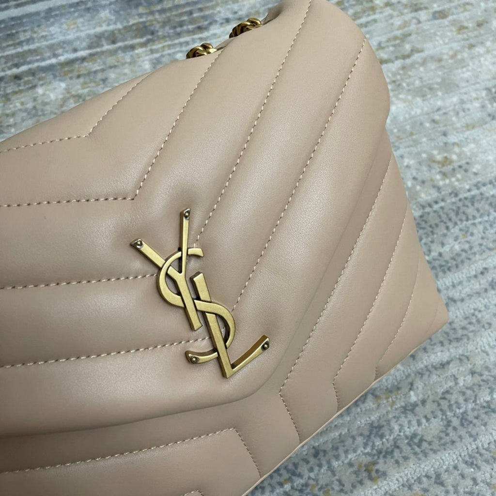 YSL Small Loulou 23 Beige Leather Gold 23x17x9cm