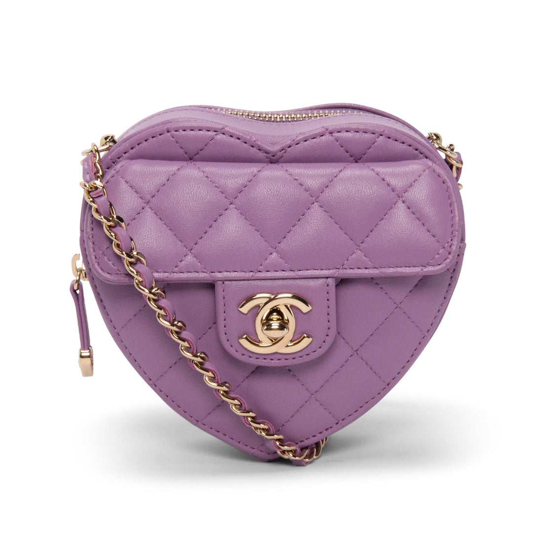 chl Purple Quilted Lambskin Small Heart Clutch With Chain - Handbag & Wallet Accessories