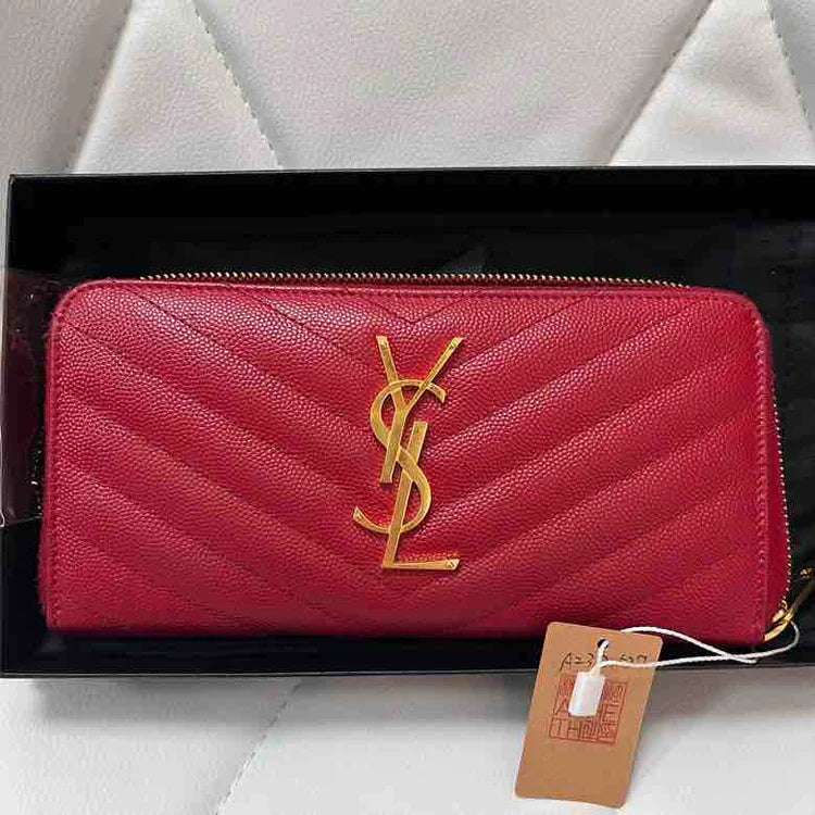 Ysl Classic Monogram Zip Around Matelasse Chevron Wallet, Red Leather - Clutch/Pouch