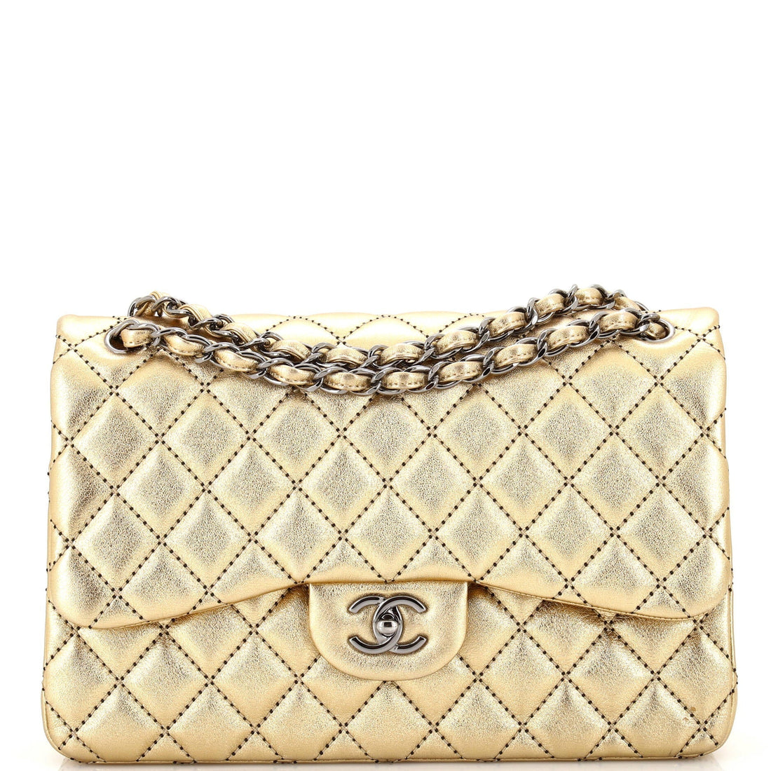 CHANEL Classic Double Flap Bag Quilted Metallic Lambskin Jumbo - Handbag & Wallet Accessories