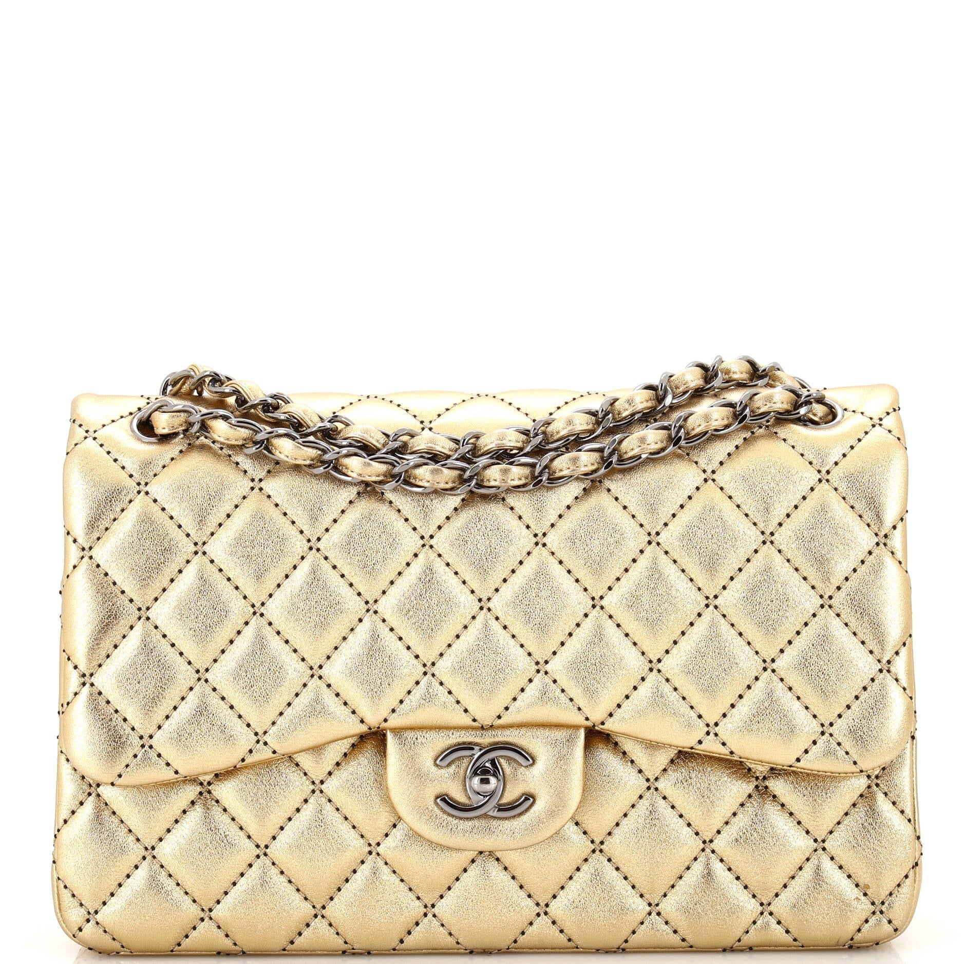 CHANEL Classic Double Flap Bag Quilted Metallic Lambskin Jumbo - Handbag & Wallet Accessories
