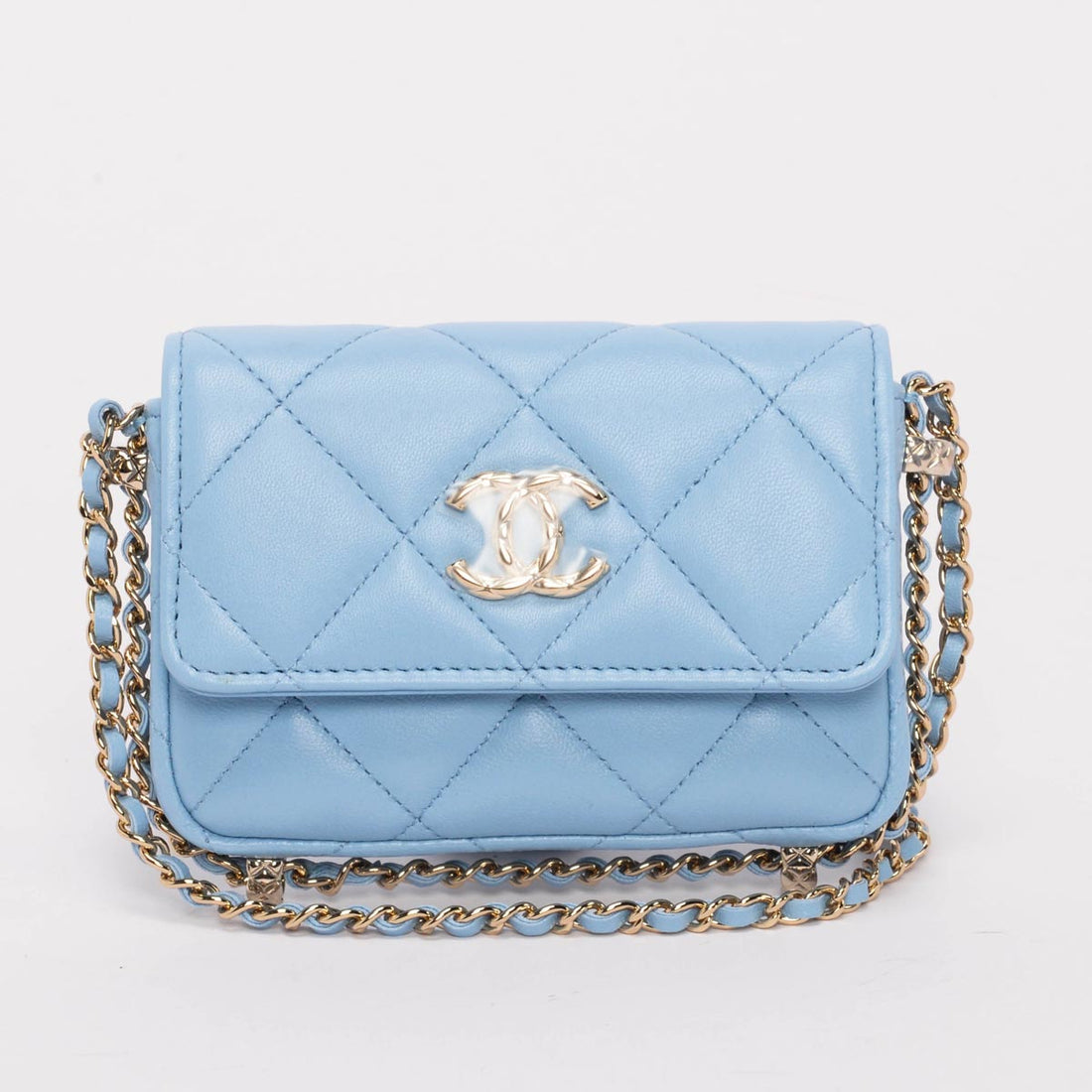 chl Light Blue Calfskin Clutch With Chain Wallet - Handbag & Wallet Accessories