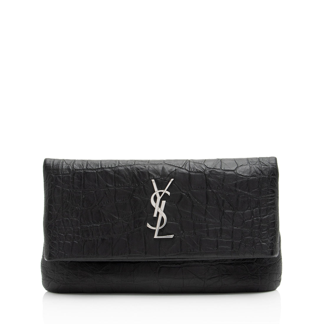 Saint Laurent Croc Embossed Leather West Hollywood Fold Over Clutch - women/handbags/clutches