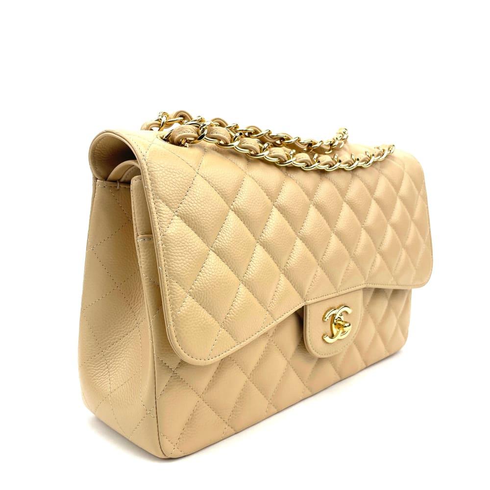 CHANEL Classic Jumbo Double Flap Bag Cream Caviar Leather - Handbag