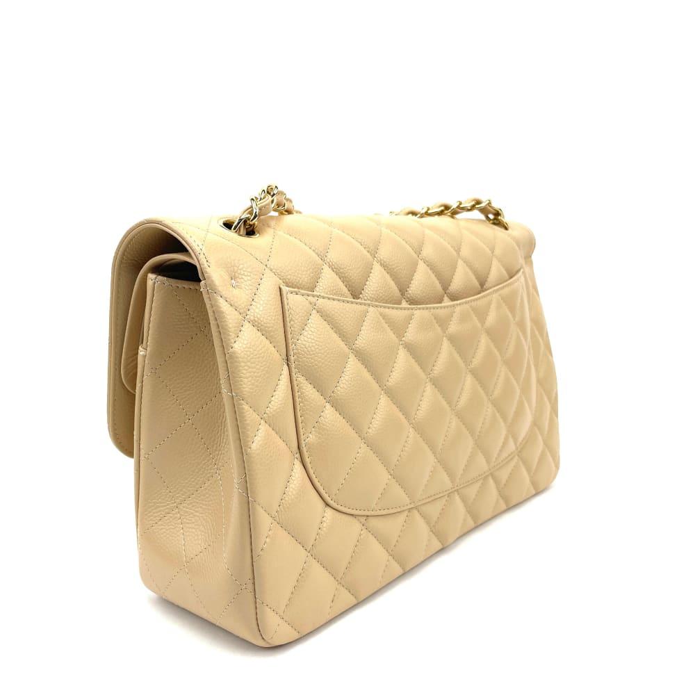 CHANEL Classic Jumbo Double Flap Bag Cream Caviar Leather - Handbag
