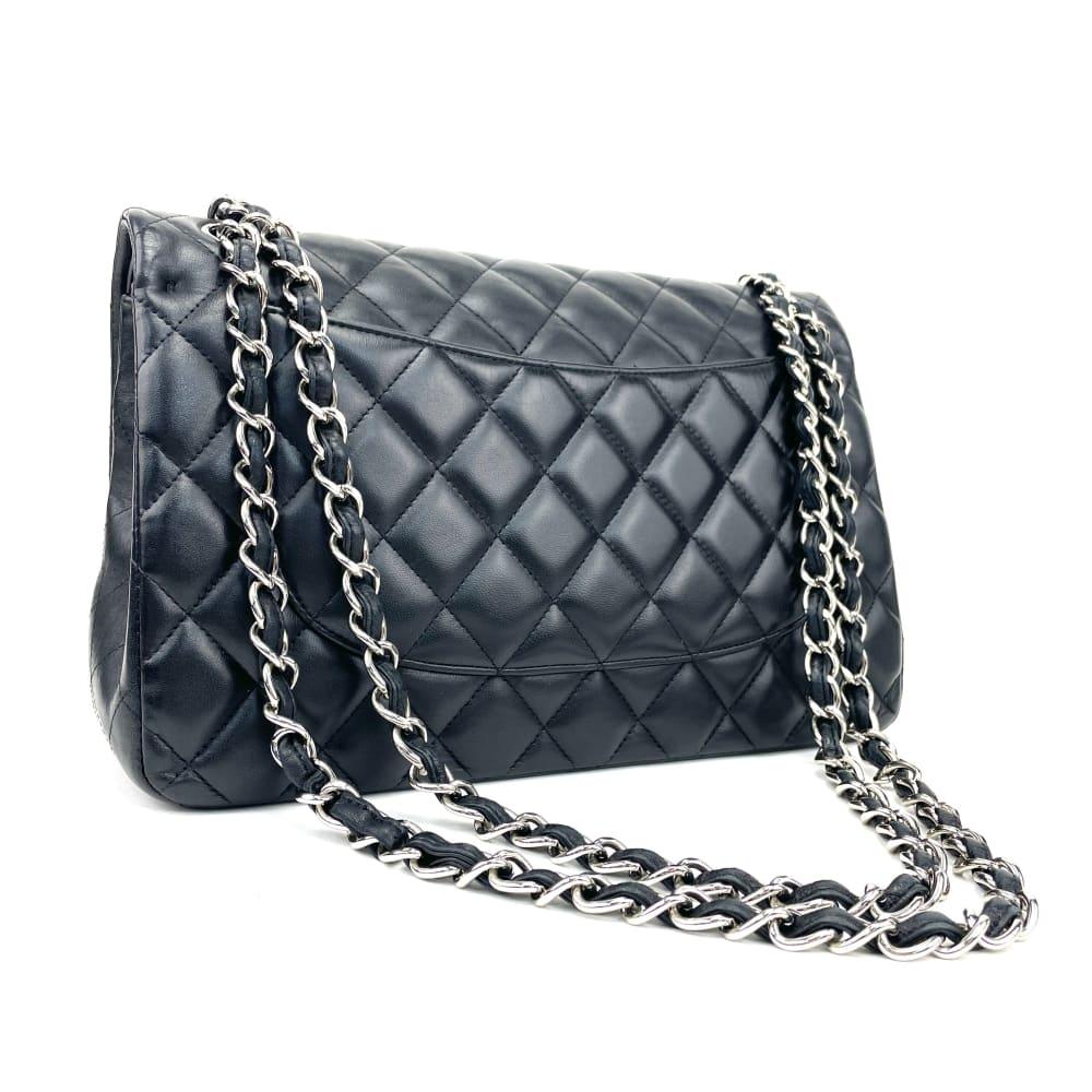 CHANEL 2010-2011 Classic Jumbo Double Flap Lambskin Bag w/Silver - Handbag