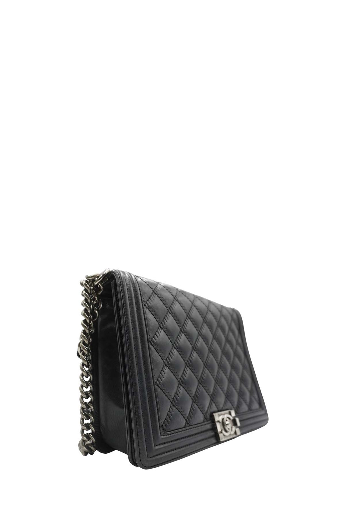 Large Classic Quilted Boy Silver Hardware Black - Bags