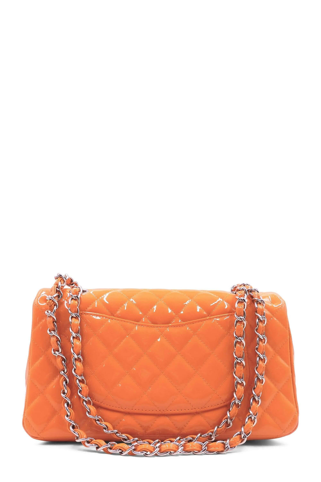 Quilted Patent Medium Classic Flap Bag Orange with Silver Hardware - Bags