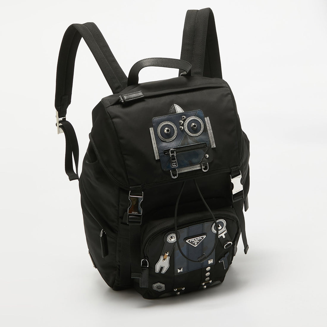 Prada Black Nylon Robot Drawstring Backpack