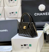 Chanel Kelly Mini Shopping Bag Mini 23K Shiny Aged Calfskin Black 13x19x7cm