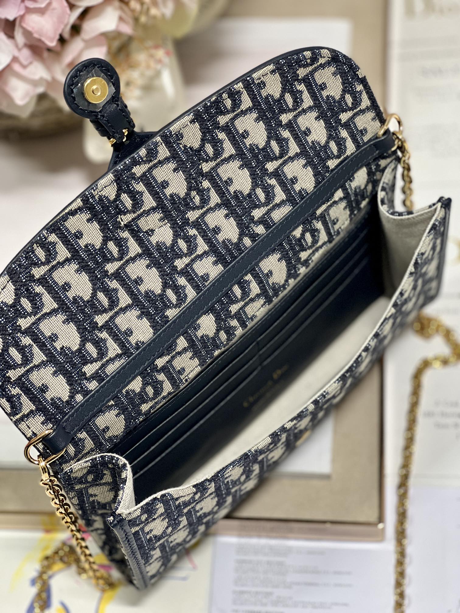 Dior Bobby Wallet on Chain East West Blue Oblique Jacquard - 21.5¡Á12¡Á4cm
