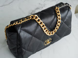 CHANEL 19BAG AS1162 black gold buckle large bag 25X36X11cm